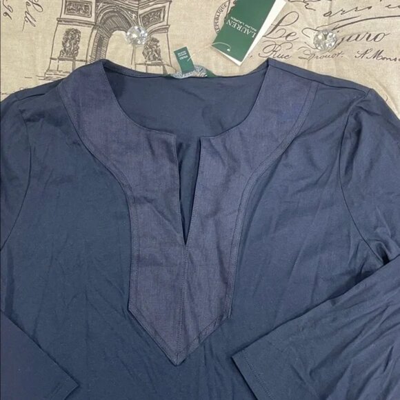 Ralph Lauren Split-Neck 3/4 Sleeve Cotton Tunic Top - Picture 7 of 14